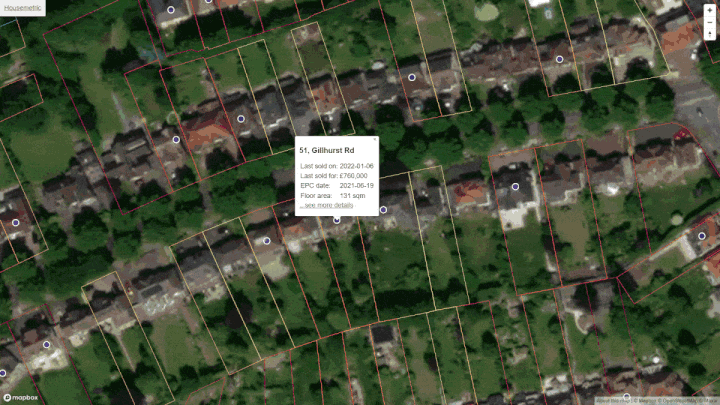 Property price heatmap for Haslingfield